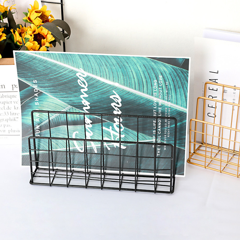 Magazine Holder Rack - Desktop Metal Mail Organizer Rack 3-Compartment